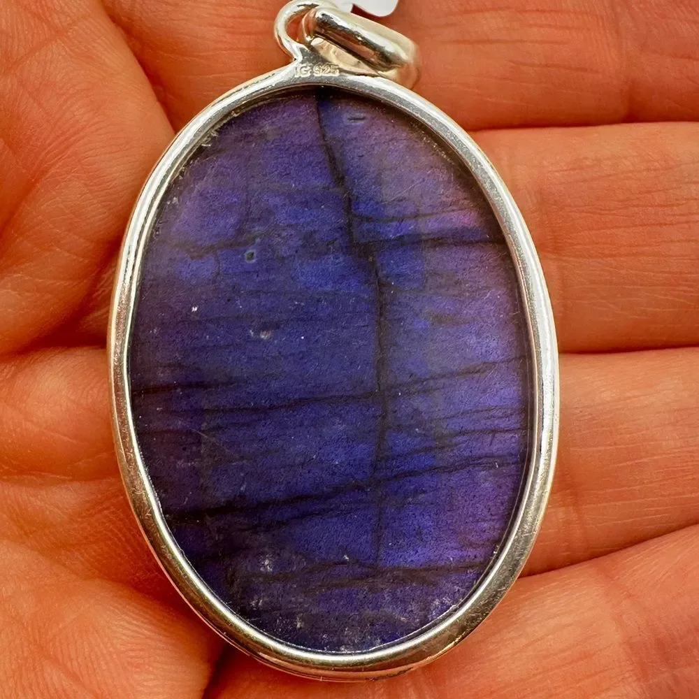 NWOT MONSTER‎ 39x28mm Labradorite in solid sterling silver pendant!